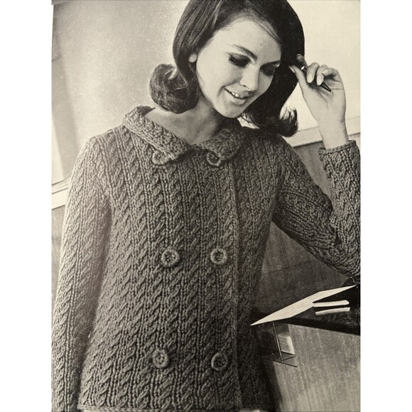 Vintage 1960’s Knitting Pattern DOUBLE BREASTED BANKER’S SWEATER Size 10-12-14 - Picture 1 of 1